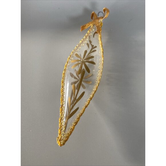5 Vintage Clear Glass Icicle Tear Drop Christmas Ornament Gold Accent Hand Paint - Picture 4 of 12